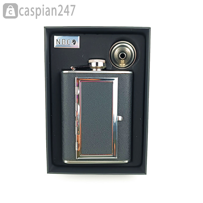 هیپ فلاسک (قمقه جیبی) تکی چرم جاسیگاری دار مشکی